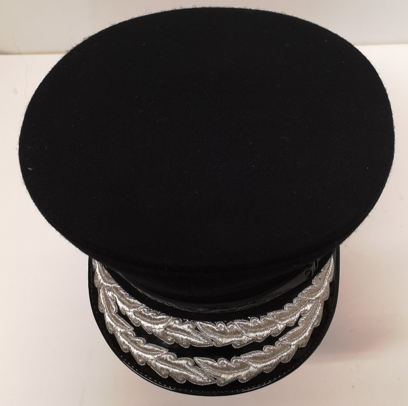 Plain Black Double Oak Leaf Peaked Cap with Lords Silver Buttons 57cm