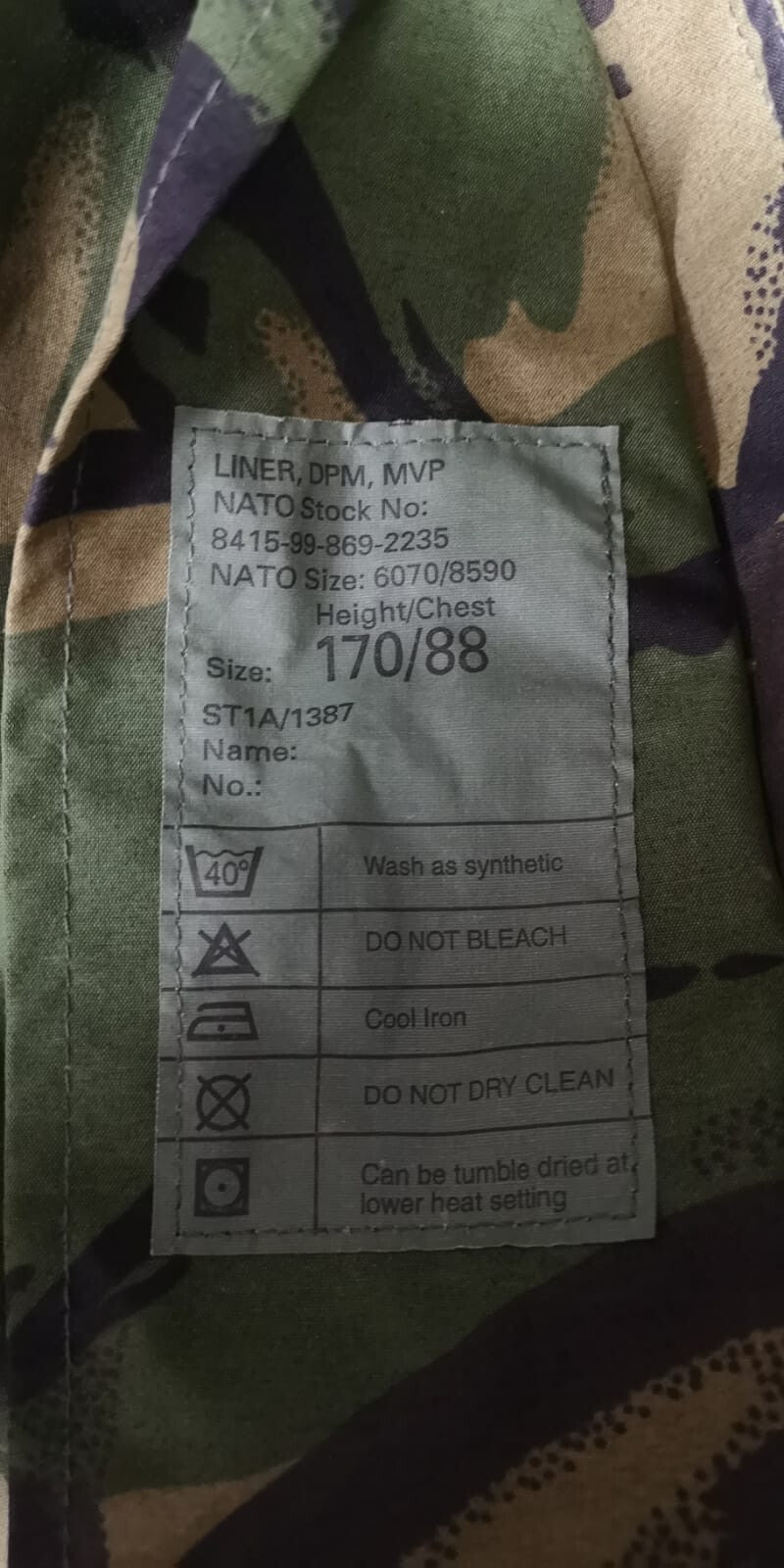 DPM MVP Jacket British Army Old Camo Pattern (Liner DPM MVP) 170/88cm