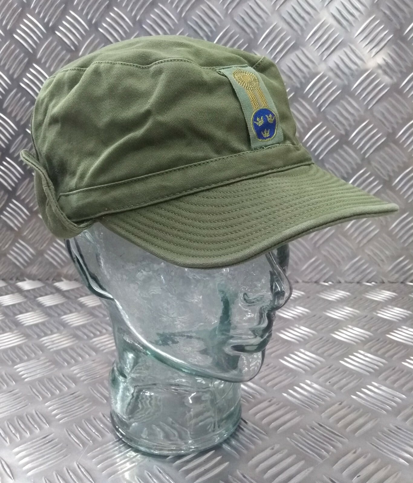 Genuine Swedish Vintage Green Cotton Drill Fatigue Combat Cap 60s Patt