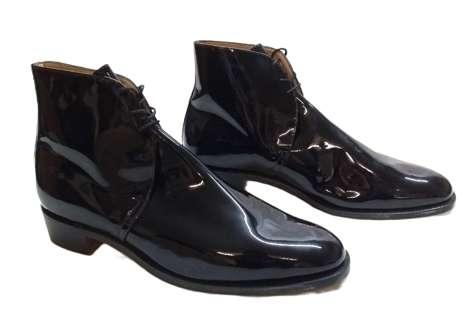 Sanders George Boots Officers Black Patent With Spur Box Housing UK 13