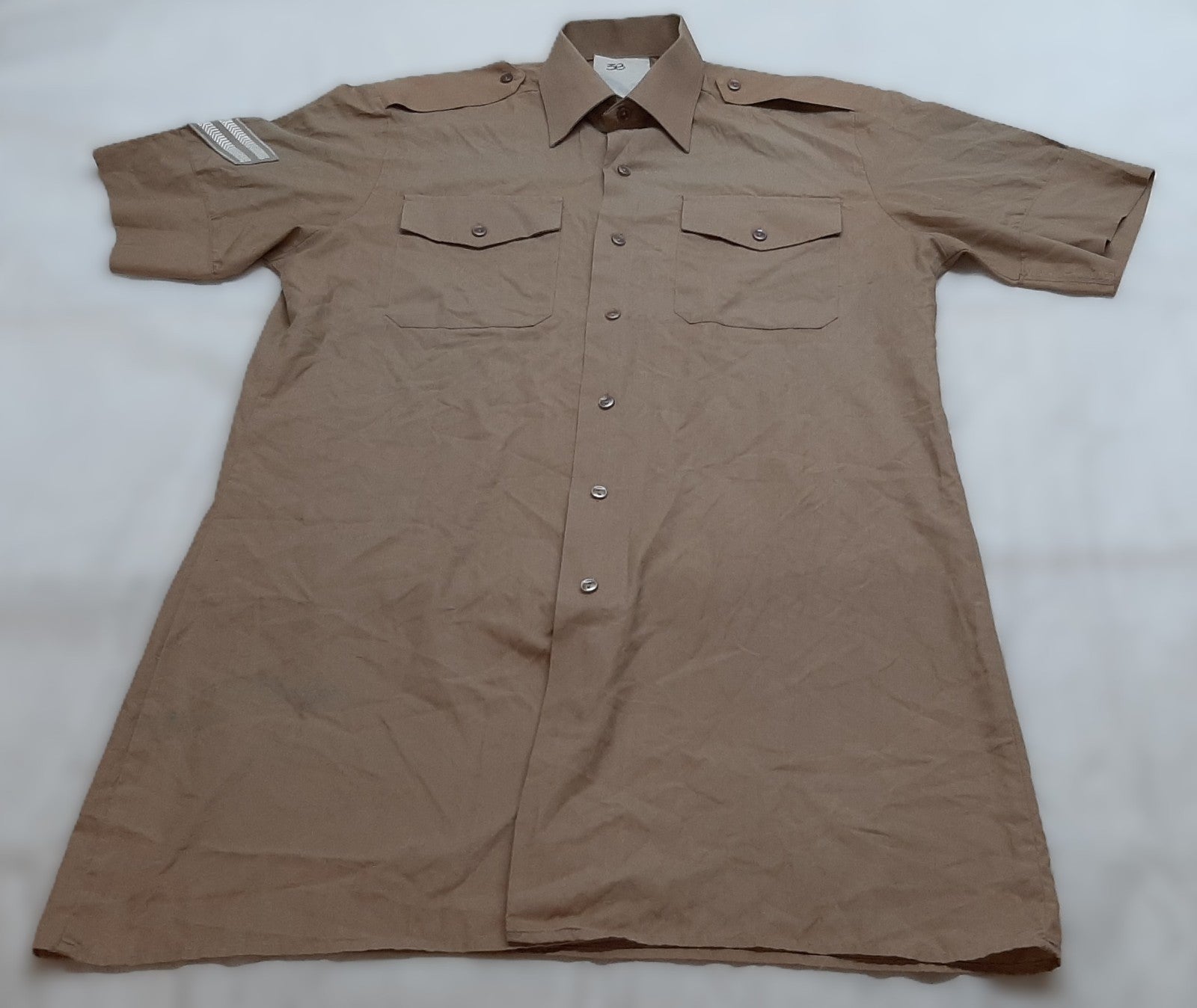 Dress Shirt Short Sleeves Size Old Pattern Khaki / Brown Type Collar 38cm