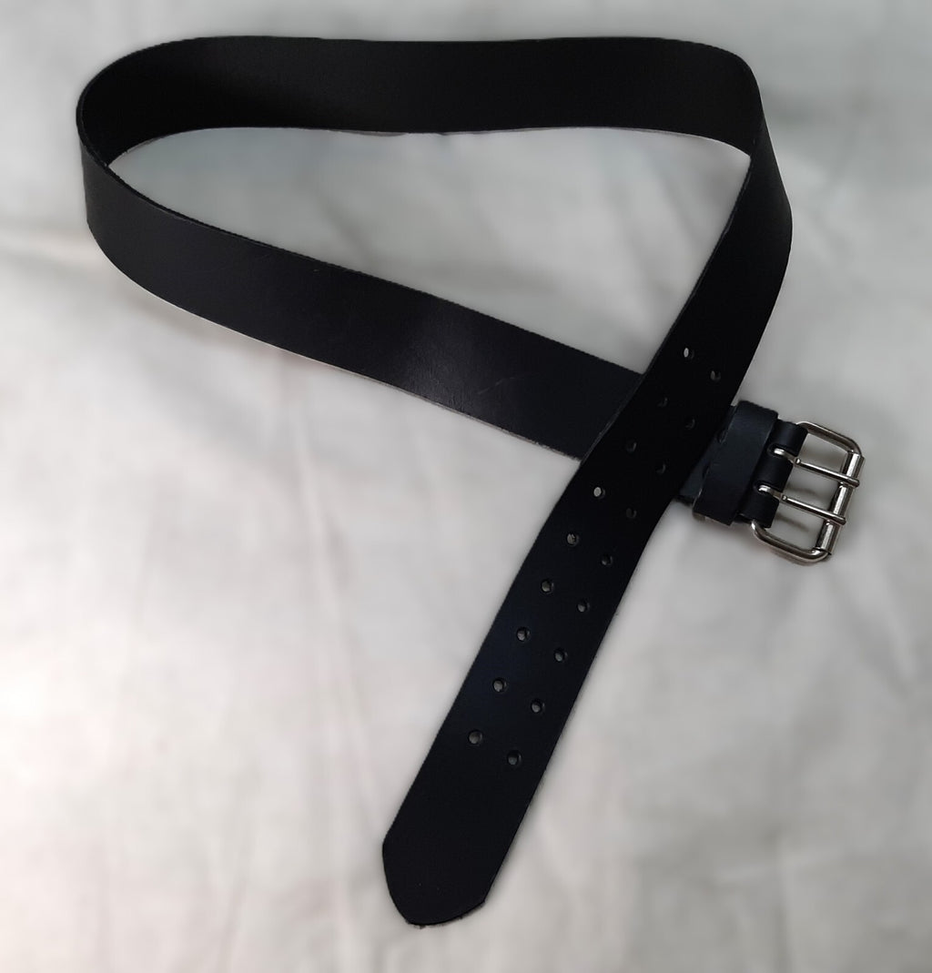2" Utility Belt Full Grain Leather Nickel Plated Double Prong Roller Buckle