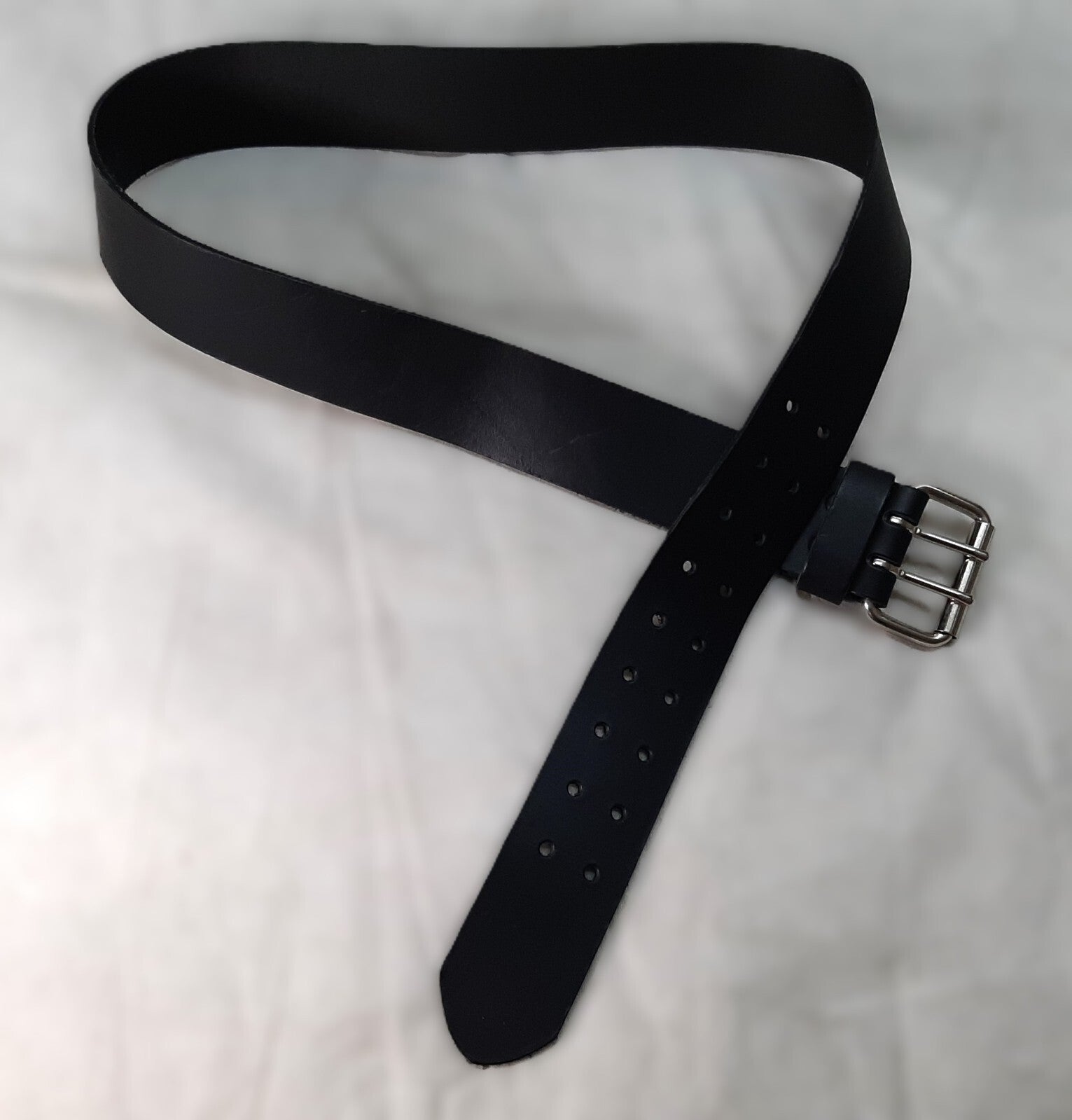 2" Utility Belt Full Grain Leather Nickel Plated Double Prong Roller Buckle