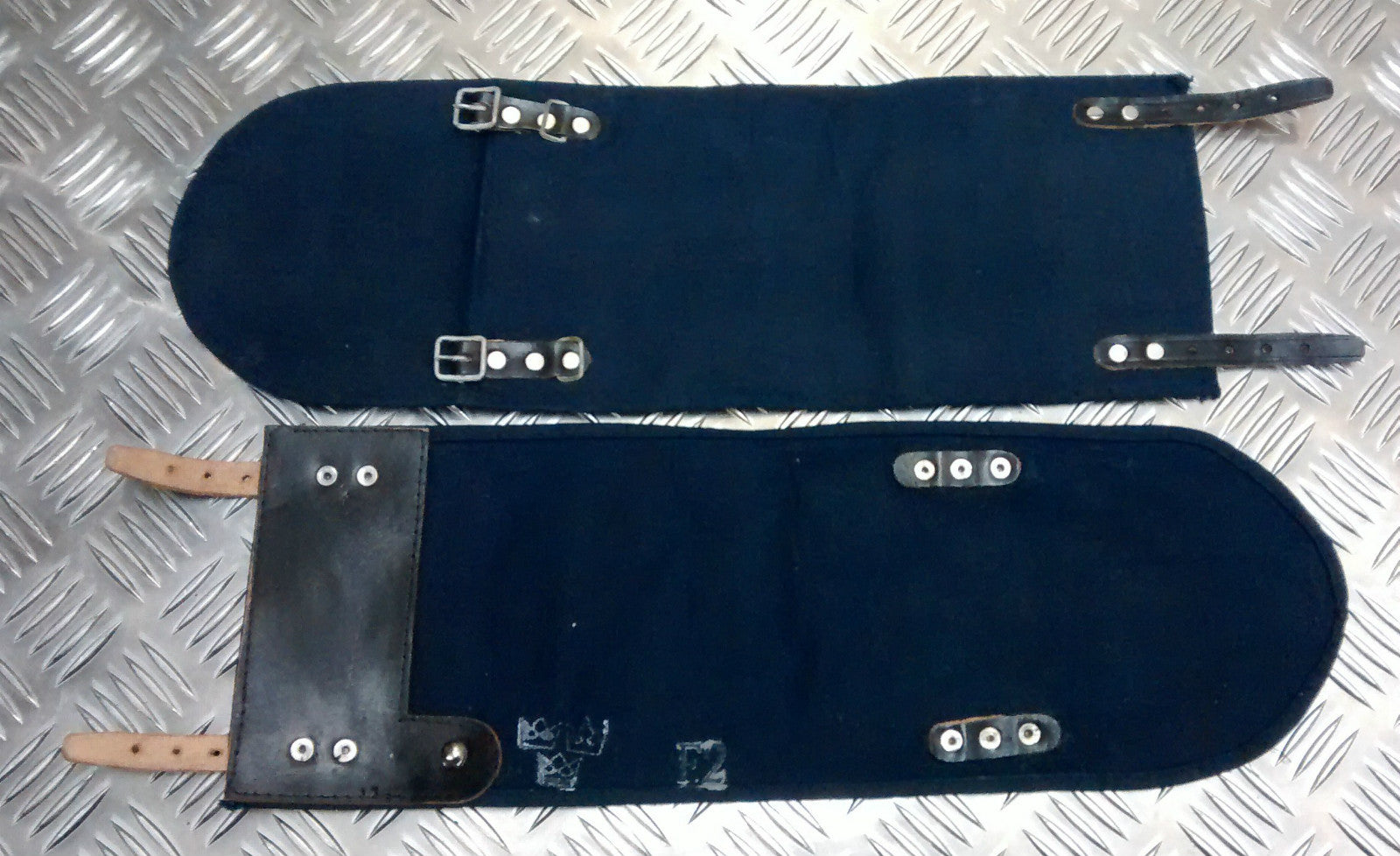 Vintage Swedish Navy Gaiters / Anklets Cotton Canvas / Leather Straps