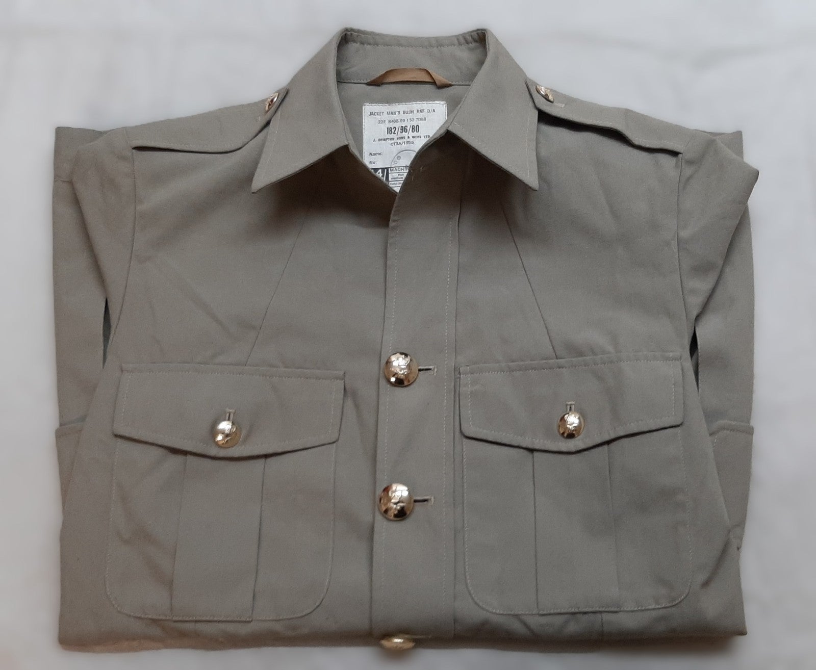 RAF Bush Jacket Royal Air Force O/A With Buttons No Badges Size 182/96cm