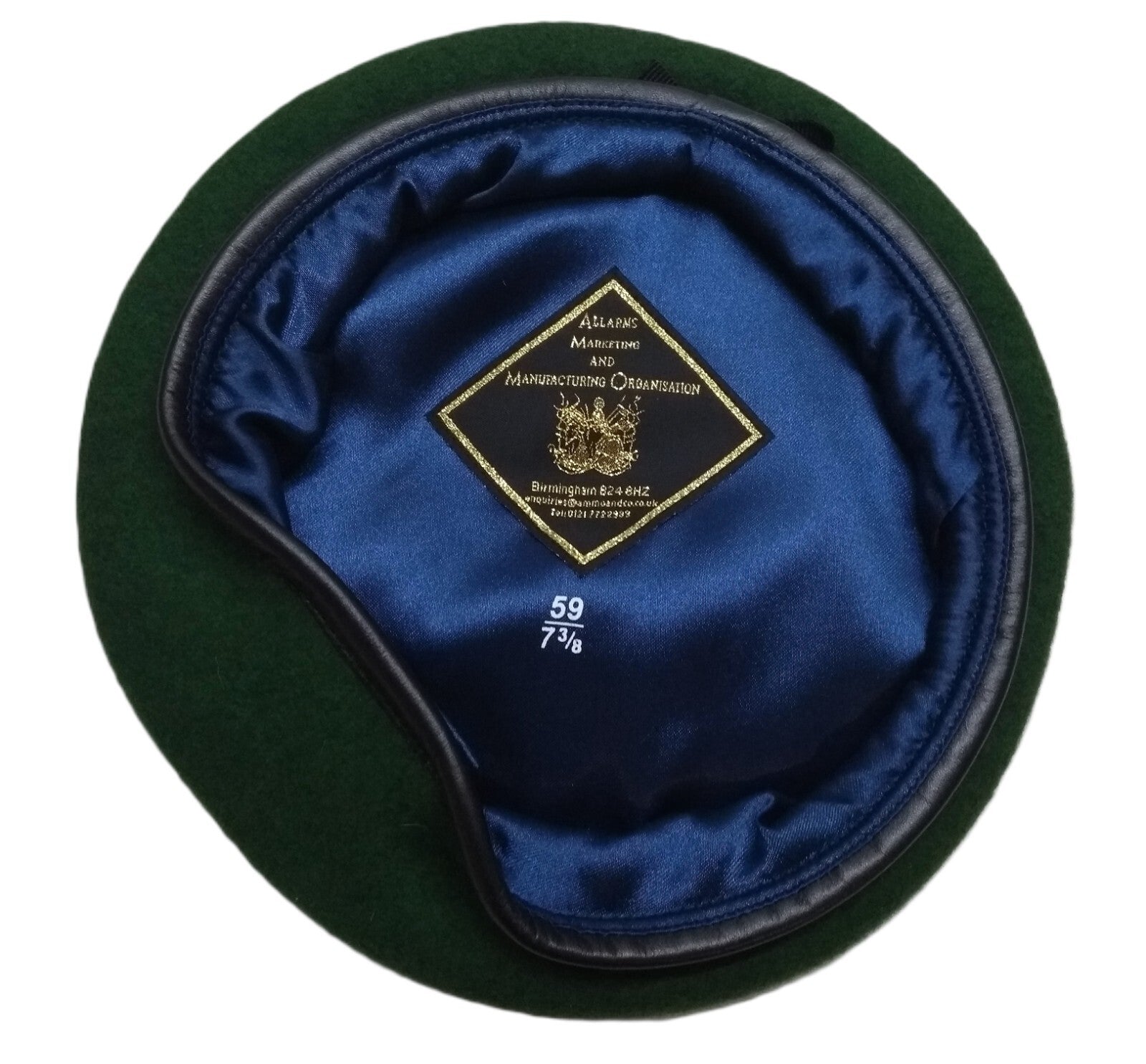Green Beret Army Allarms UK Pattern Wool / Silky Lining & Leather Trim 59cm