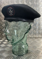 Genuine ST John Ambulance Service Black Wool Lined Beret With Badge Size 50cm