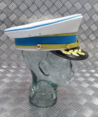 White Hat Senior Officers Issue Dress Visor Cap Hobson of London Full Garnish 57