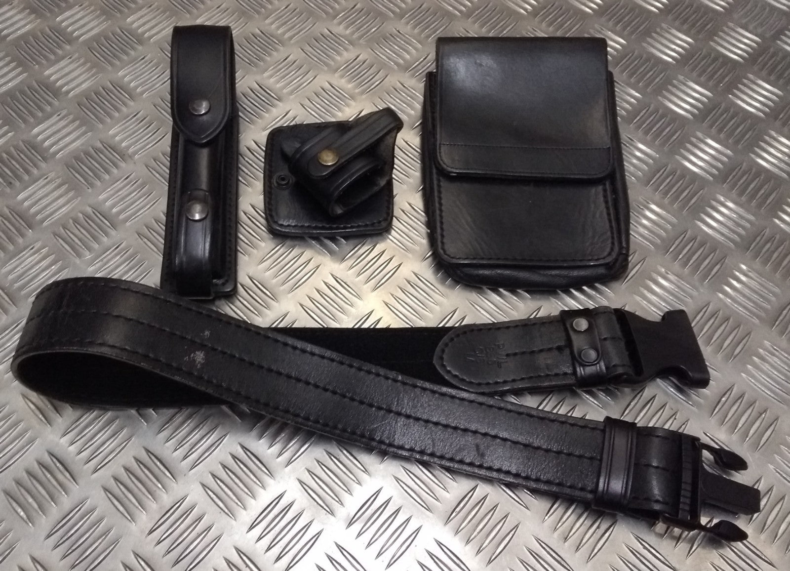 Black PWL Leather 4 piece Duty Belt and Pouches Set