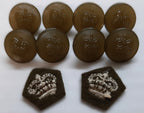Vintage British Army Buttons and Rank Crowns No2 Dress Royal Crown Insignia SET