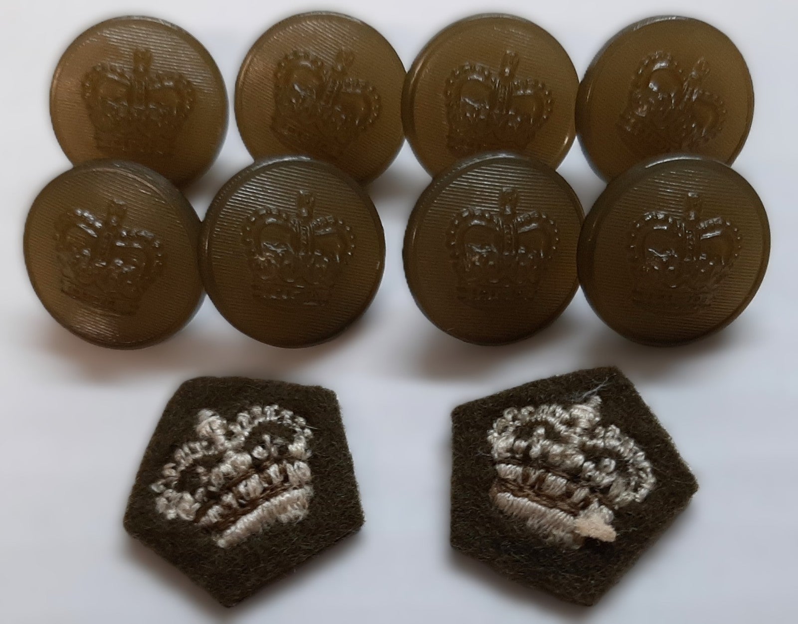 Vintage British Army Buttons and Rank Crowns No2 Dress Royal Crown Insignia SET