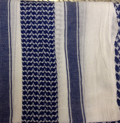 100% Cotton Shemagh / Arab Scarf / Pashmina / Wrap / Sarong. Blue on White - NEW