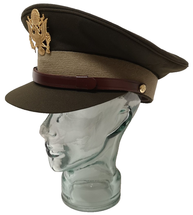 United States Army Officer's Peaked Cap Green with Beige Hatband & Hat Badge