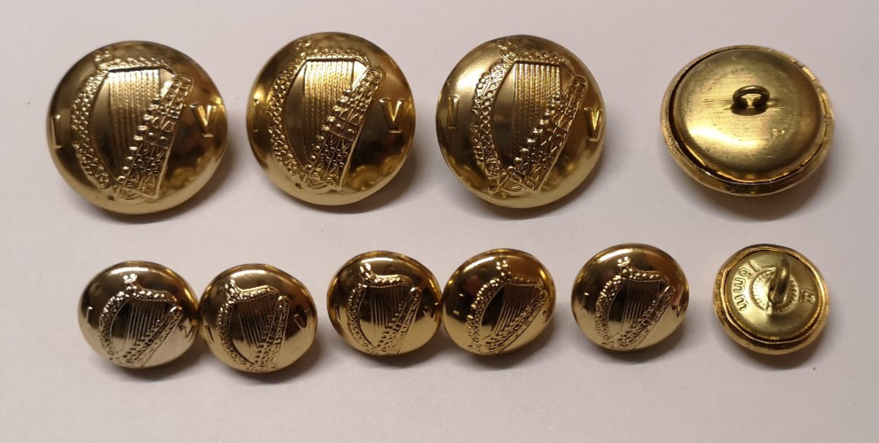 Irish Volunteers I V Harp Insignia Jacket Buttons Set of 10