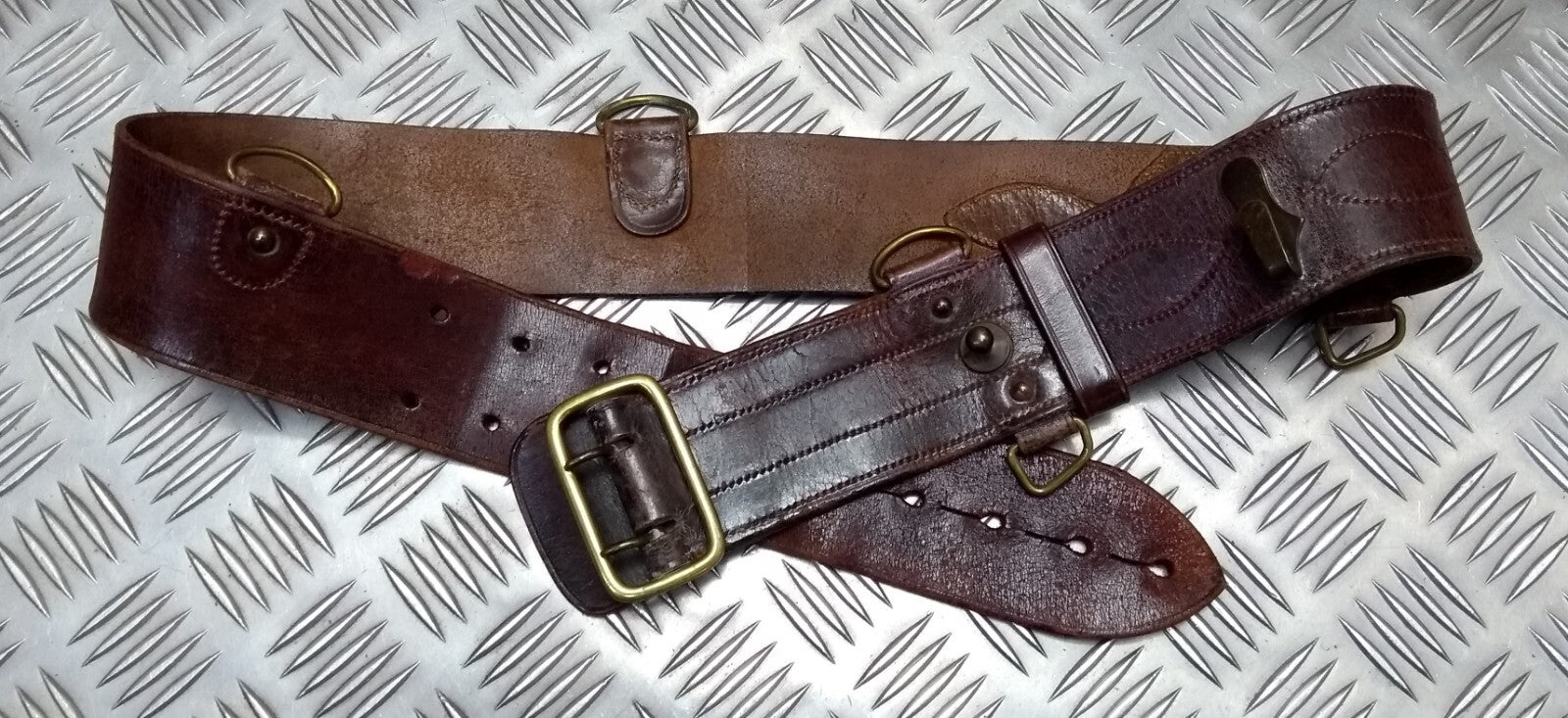Vintage Sam Browne Belt Brown Leather No Shoulder Strap Brass Buckle & Fittings