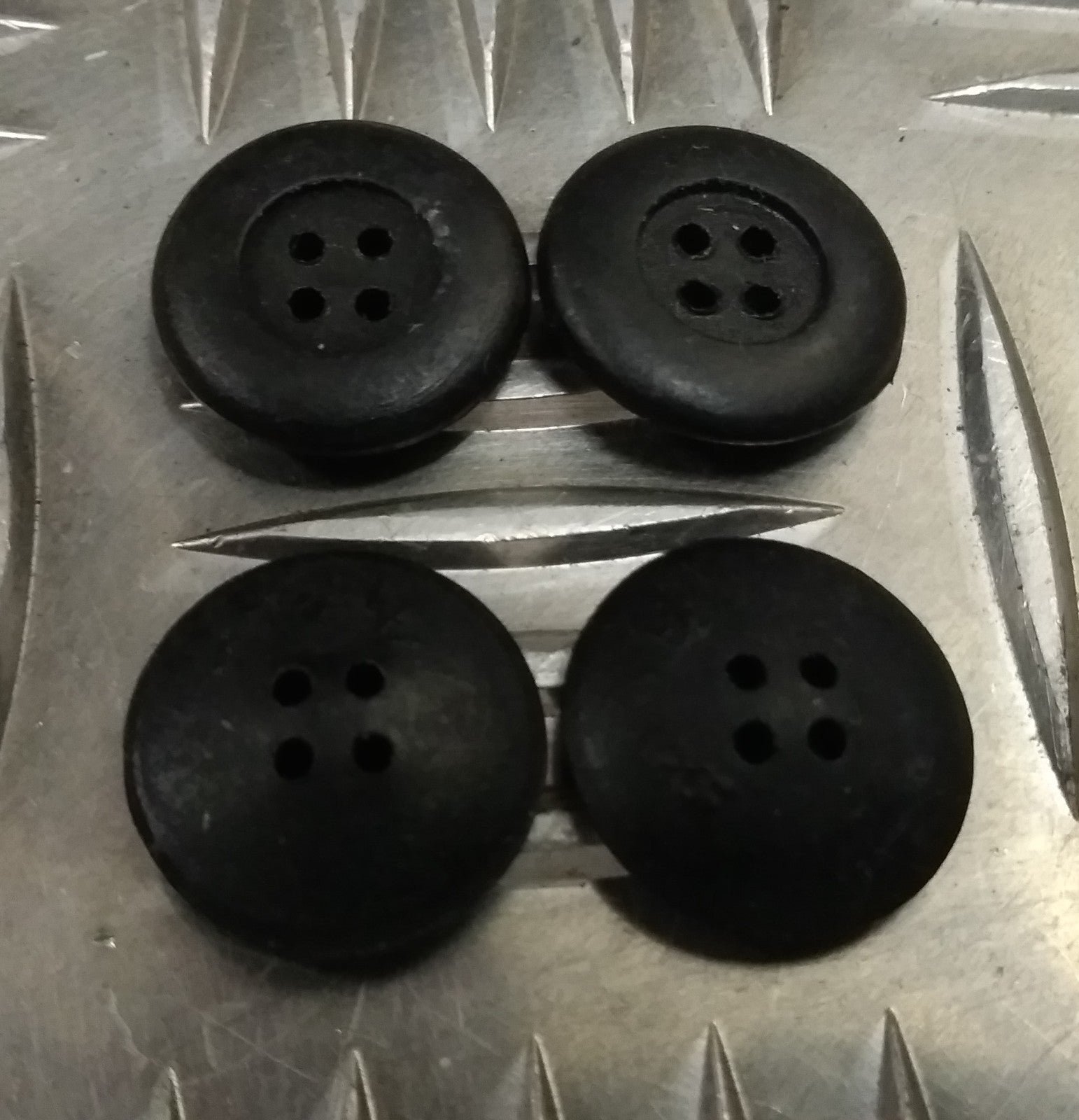 Genuine Vintage Issue 4 Hole Rubber Protective Buttons Black X4 19mm