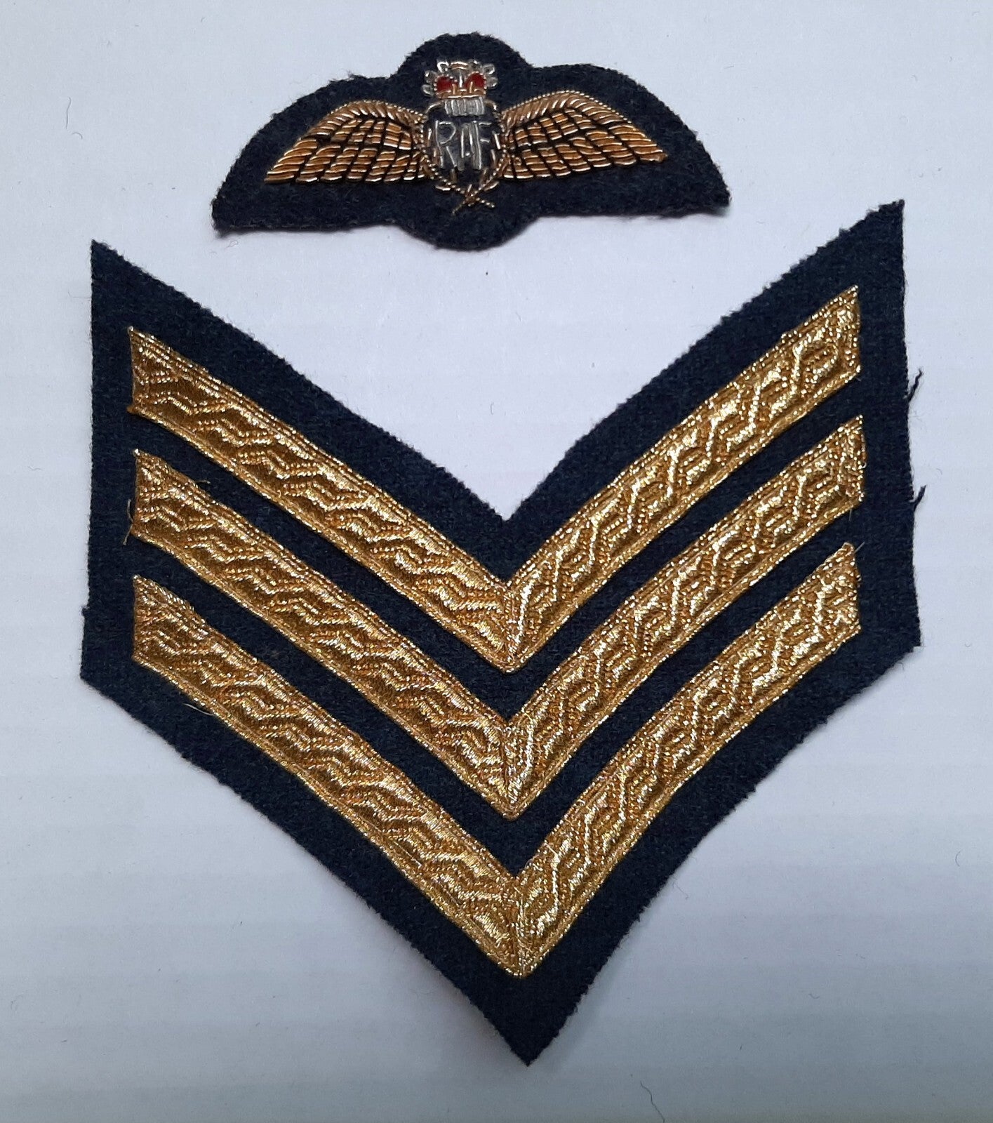 RAF Royal Air Force Embroidered Patches Air Force 3 Chevrons and Q/C Full Brevet