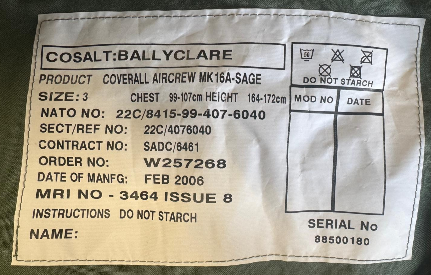 Aircrew Coverall MK16A/B Sage Jumpsuit Green Assorted Versions and Sizes
