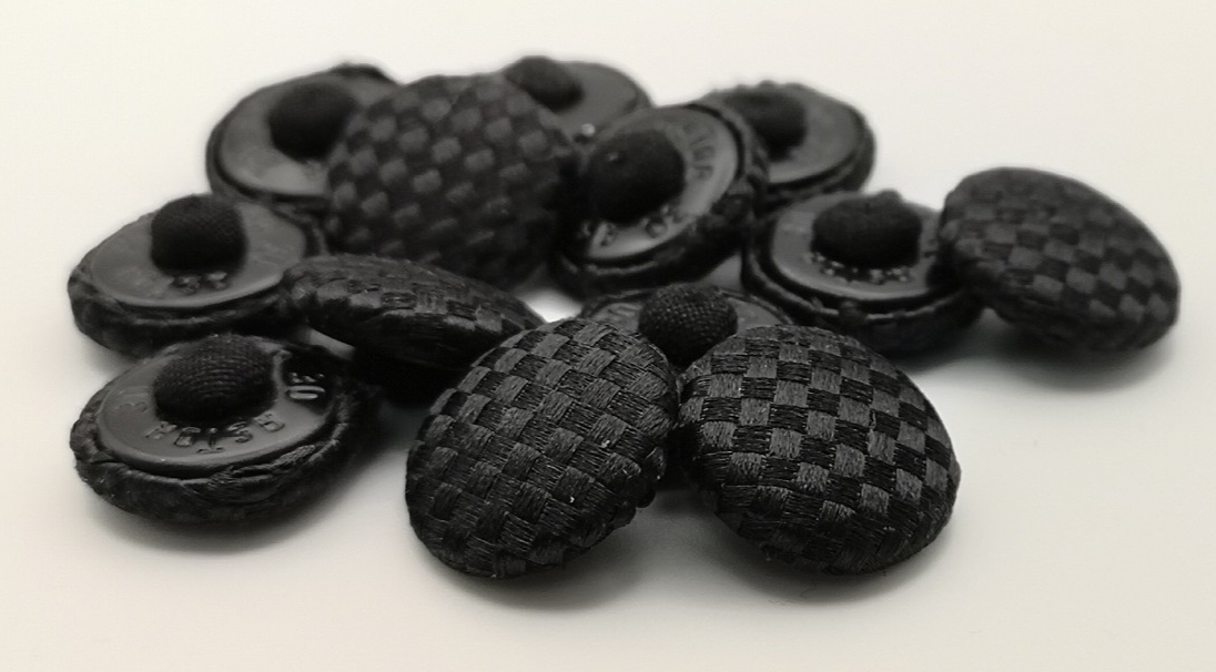 Fabric Covered Buttons Black Criss Cross Pattern 22L x10