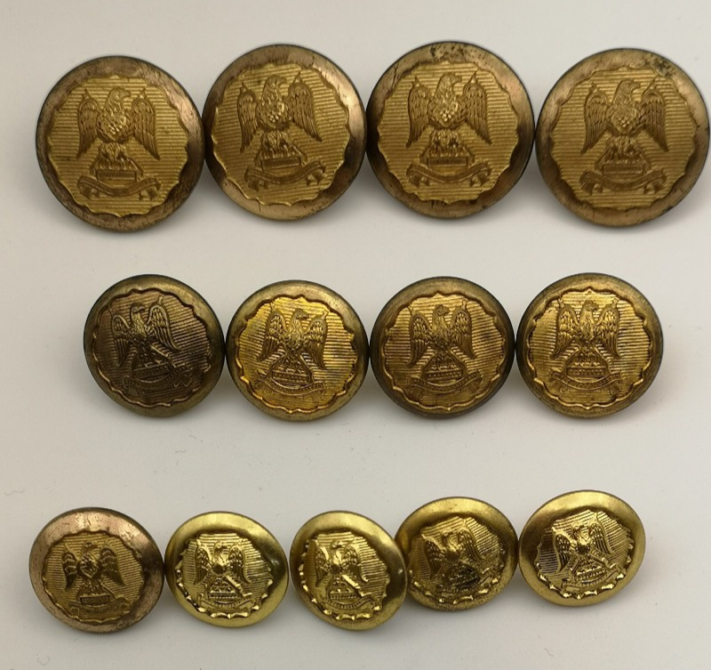 Royal Scots Dragoon Guards Offc. Frosted Ribbed Buttons 38L 30L 24L set of 13