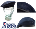 RAF Royal Air Force Beret Knitted Wool Blue Grey With Leather Rim & Badge Eyelets 56cm New