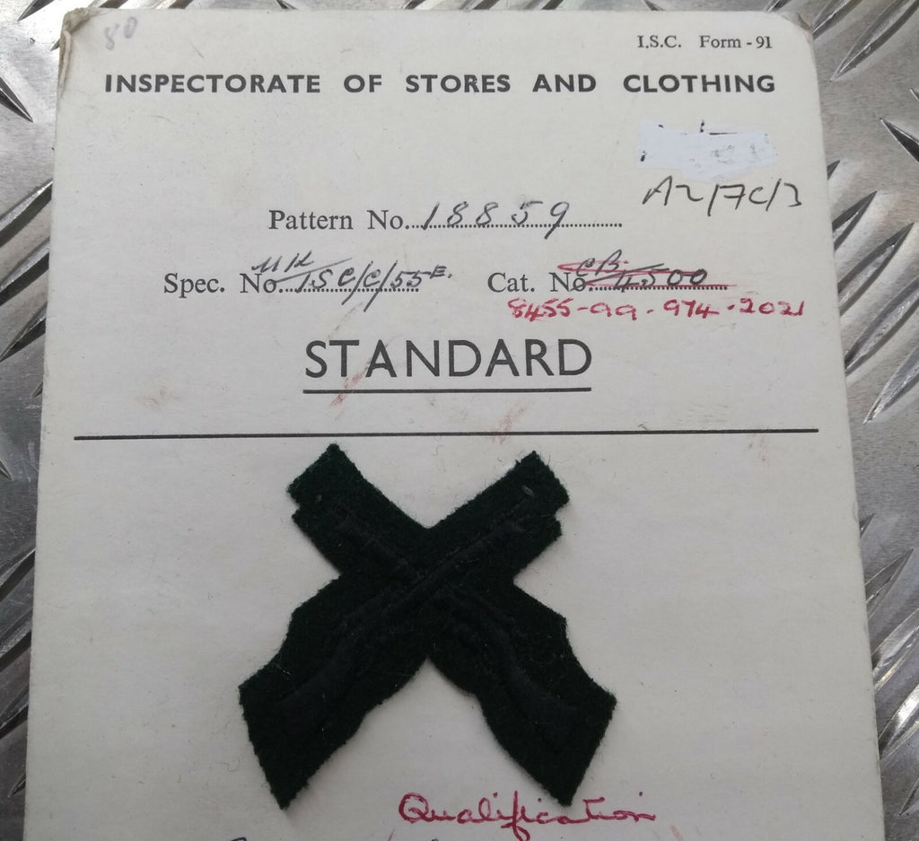 Genuine Vintage British Army Inspectorate of Stores & Clothing Sample Card 1962