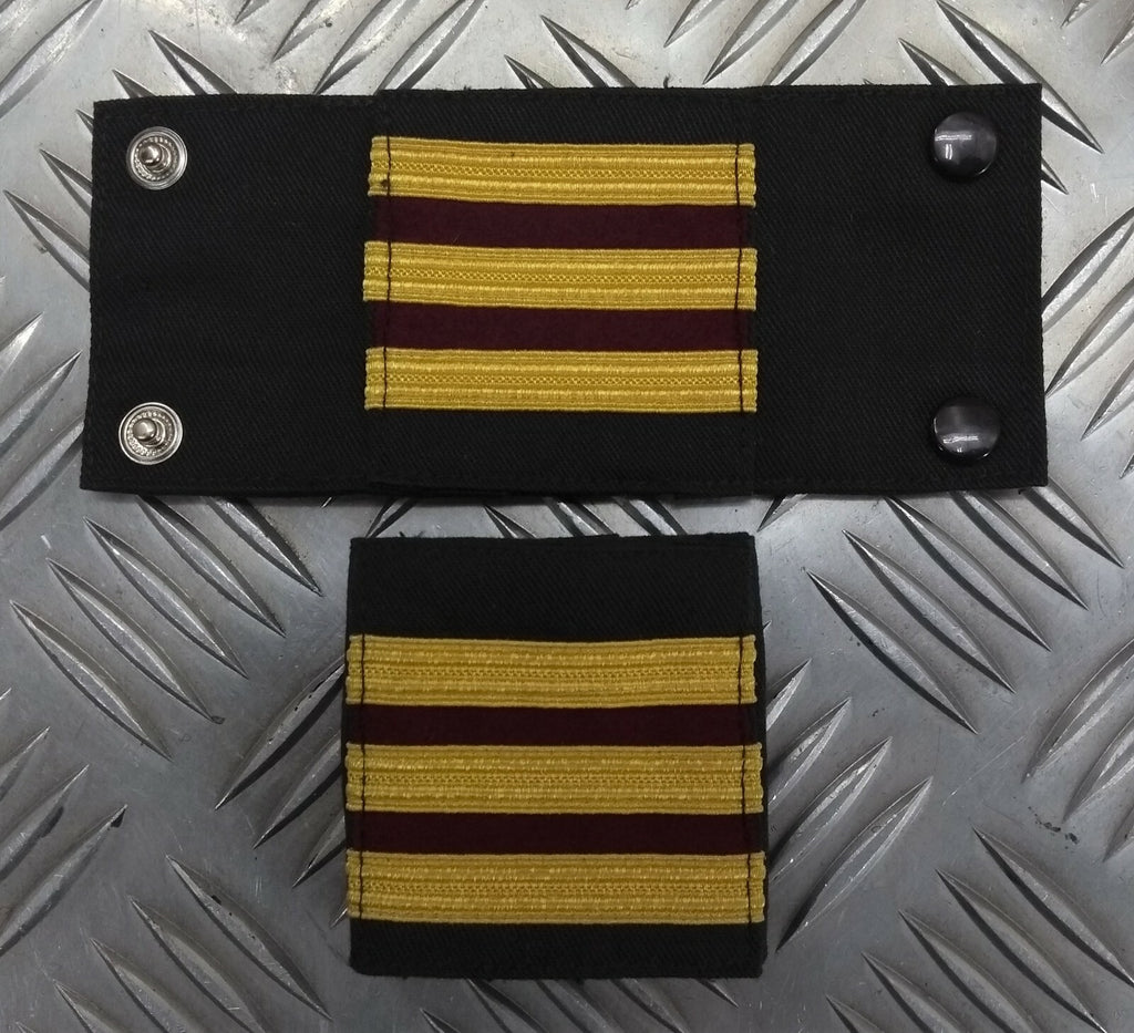 Genuine Vintage Navy Rank Shoulder Tabs Press Stud Gold Lace & Burgundy Flashes