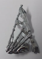 Bagpipes Badge Silver Coloured Complete with Back Plate and Fittings- NEW