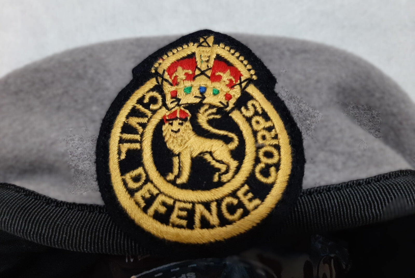 Hobson Beret Emerald Grey with Kings Crown Civil Defence Badge Size 7 1/4