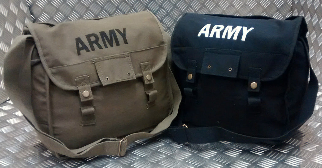 ARMY Style Canvas / Haversack / Satchel Shoulder Bag Black or Green - NEW