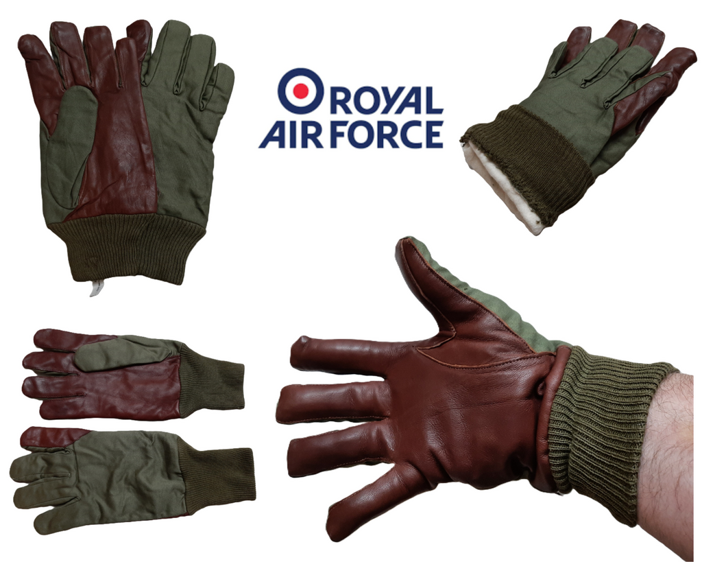 Aircrew Gloves RAF Royal Air Force & British Army 1980s Pattern Leather Palm Cotton Lined NOS