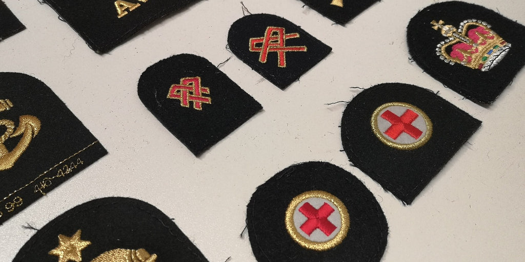 Royal Navy Qualification Cloth Patches Gold/Red on Black set of 12