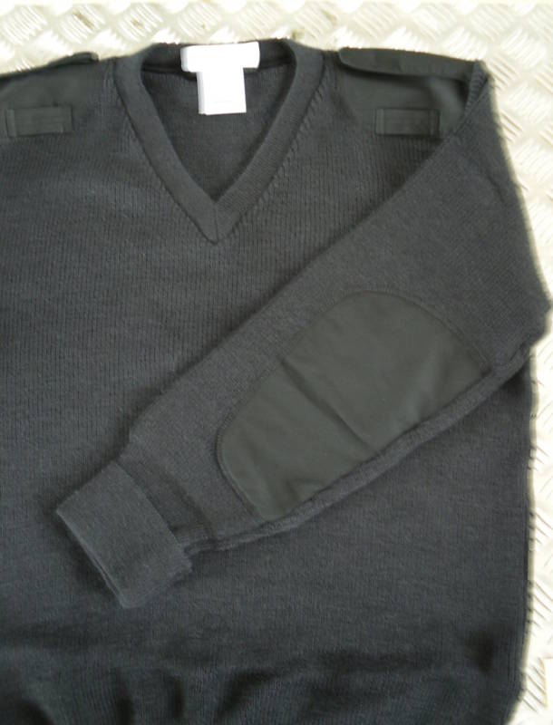 British Uniform Jumper, Black V-Neck. 100% Wool - Size 36" - X-Small NEW