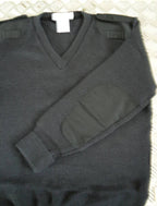 British Uniform Jumper, Black V-Neck. 100% Wool - Size 36" - X-Small NEW