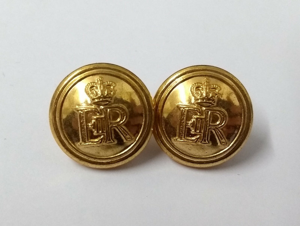 Queens Crown ER II Gold 16.5mm Buttons Made in England Ring Back Fitting X2