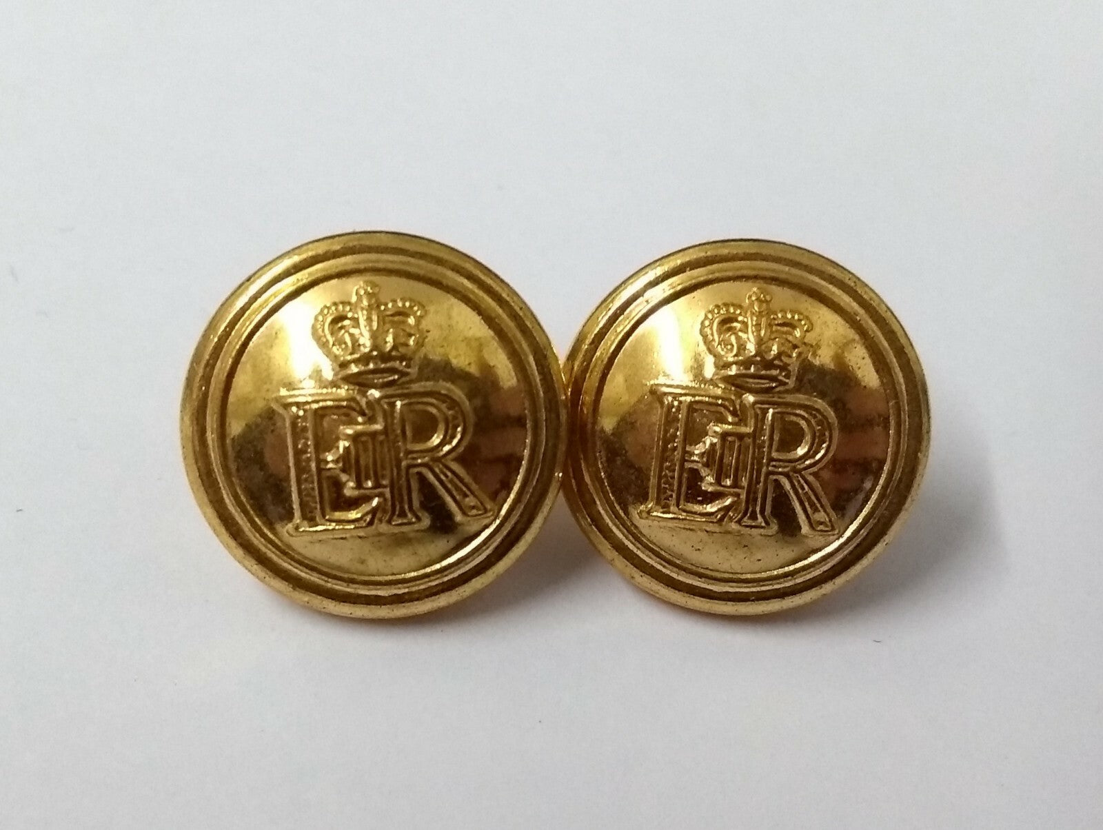Queens Crown ER II Gold 16.5mm Buttons Made in England Ring Back Fitting X2