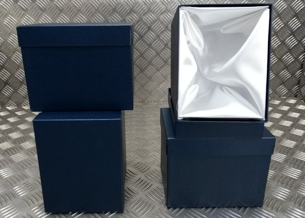 Decorative Blue Gift / Storage Boxes with White Canvas Lining & Removable Lid x4
