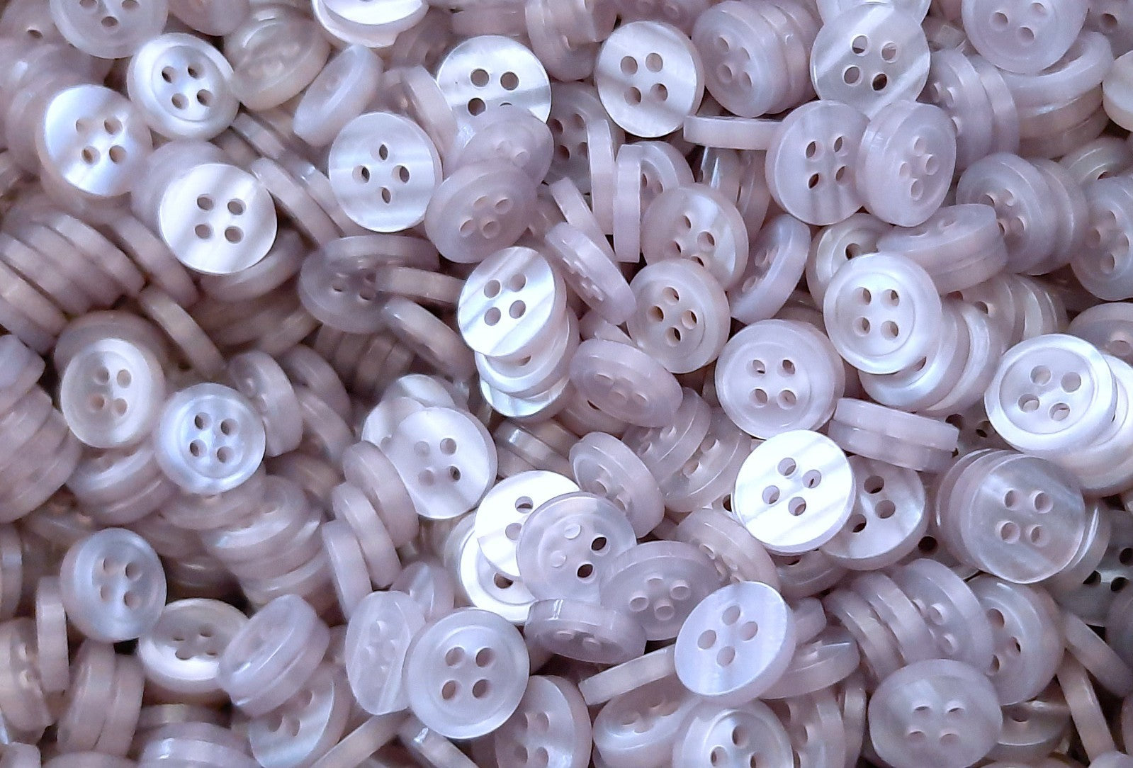 10 Vintage Buttons 4 Hole For Dress Shirts Pearlesque Cool Blue 9.9mm NOS