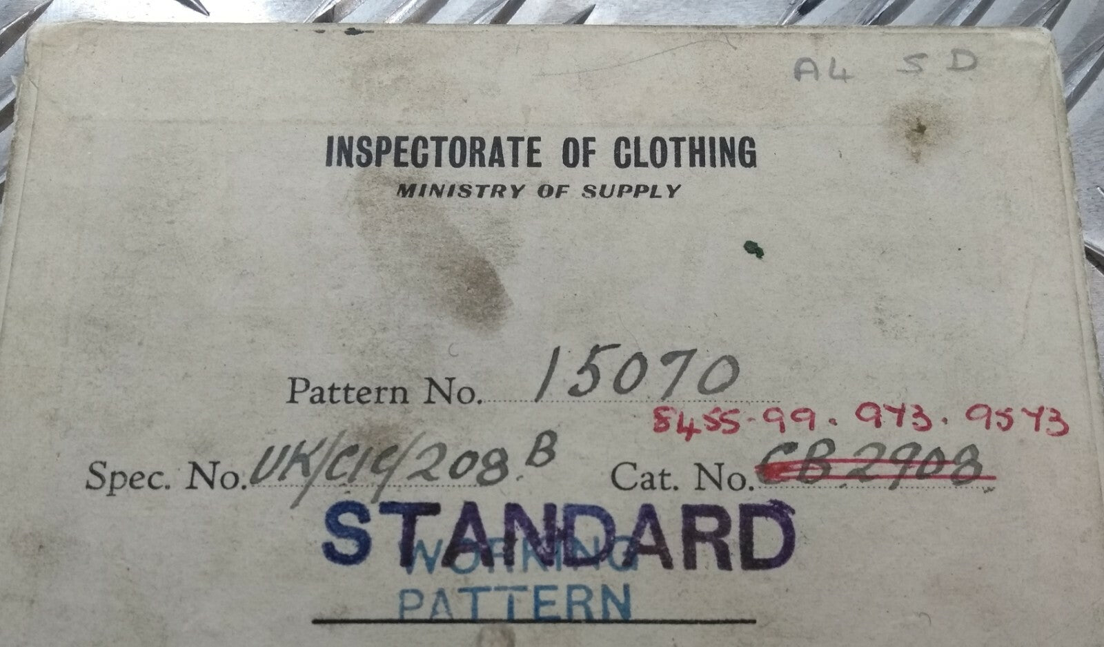 Genuine 1952 Vintage British Army Inspectorate of Stores Metal Badge Sample Card