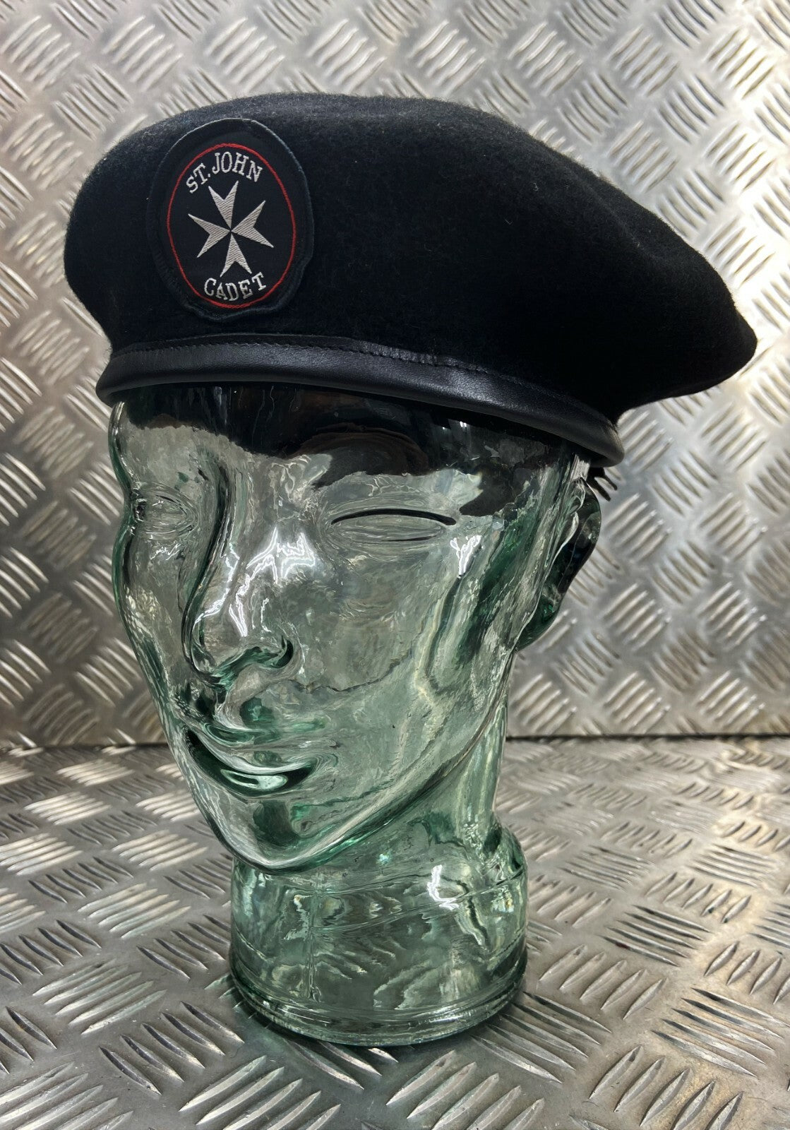 Genuine ST John Ambulance Service Black Wool Lined Beret With Badge Size 50cm