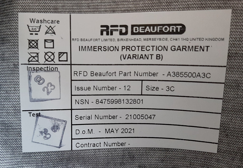 RFD Immersion Suit British Fast Jet Beaufort IPG Variant B Size 3C