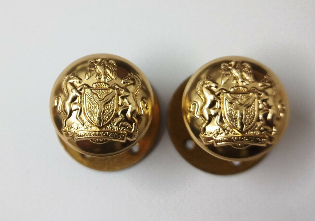 Genuine Nigerian Issue Unity and Faith Insignia Gold Screw Buttons X2 V165
