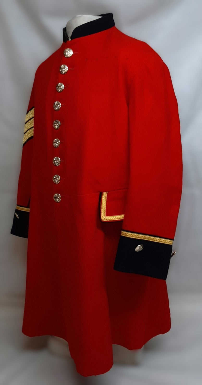 British Army Red Long Coat Royal Hospital Chelsea With 3 Bar Chevron Arm Badge