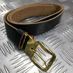 Black Leather 3cm Trouser Belt With Gilt Type Long Bar Buckle 38"