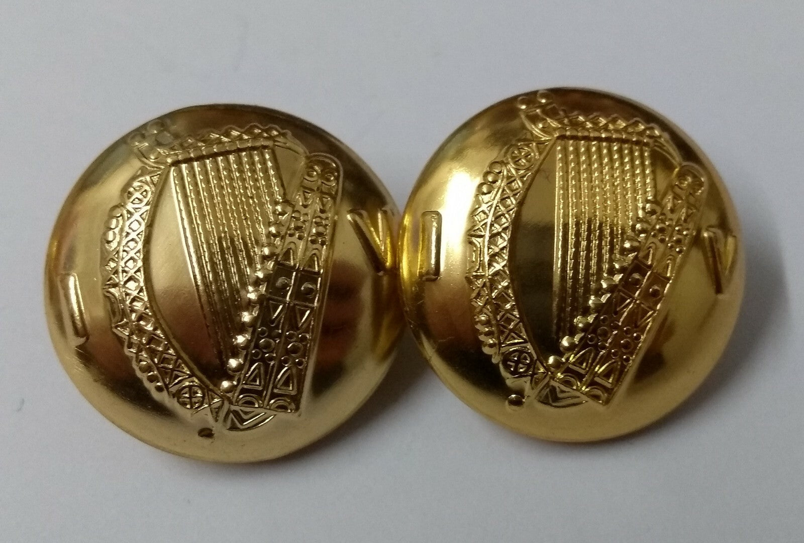 Vintage Irish Harp I V Shank Buttons x 2 ASBT197
