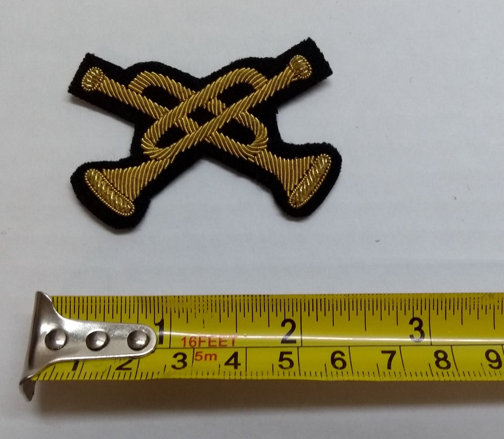 Mess Kit Badge Crossed Trumpets British Army Hand Embroidered Wire Arm Patch