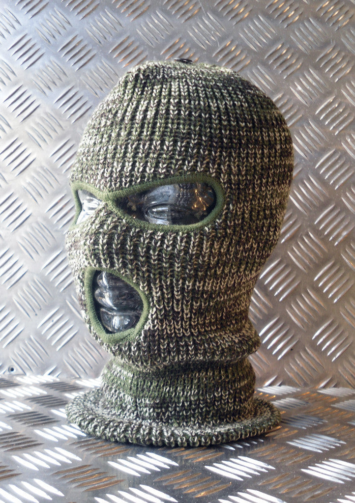 Brand New Three (3) Hole Balaclava / Beanie Hat - Very Warm - Green Camouflage