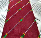 White Striped Maroon Tie with Unidentified Green & Yellow Symbol Pattern - NEW