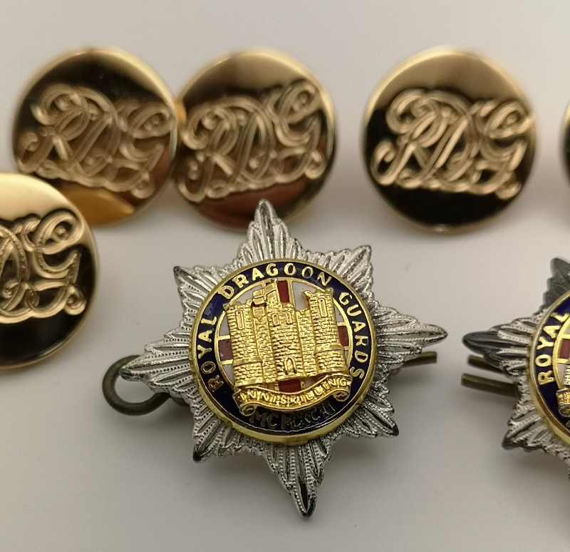 Royal Dragoon Guards RDG Flat No1 Jacket Buttons Set of 7 and Collar Dogs