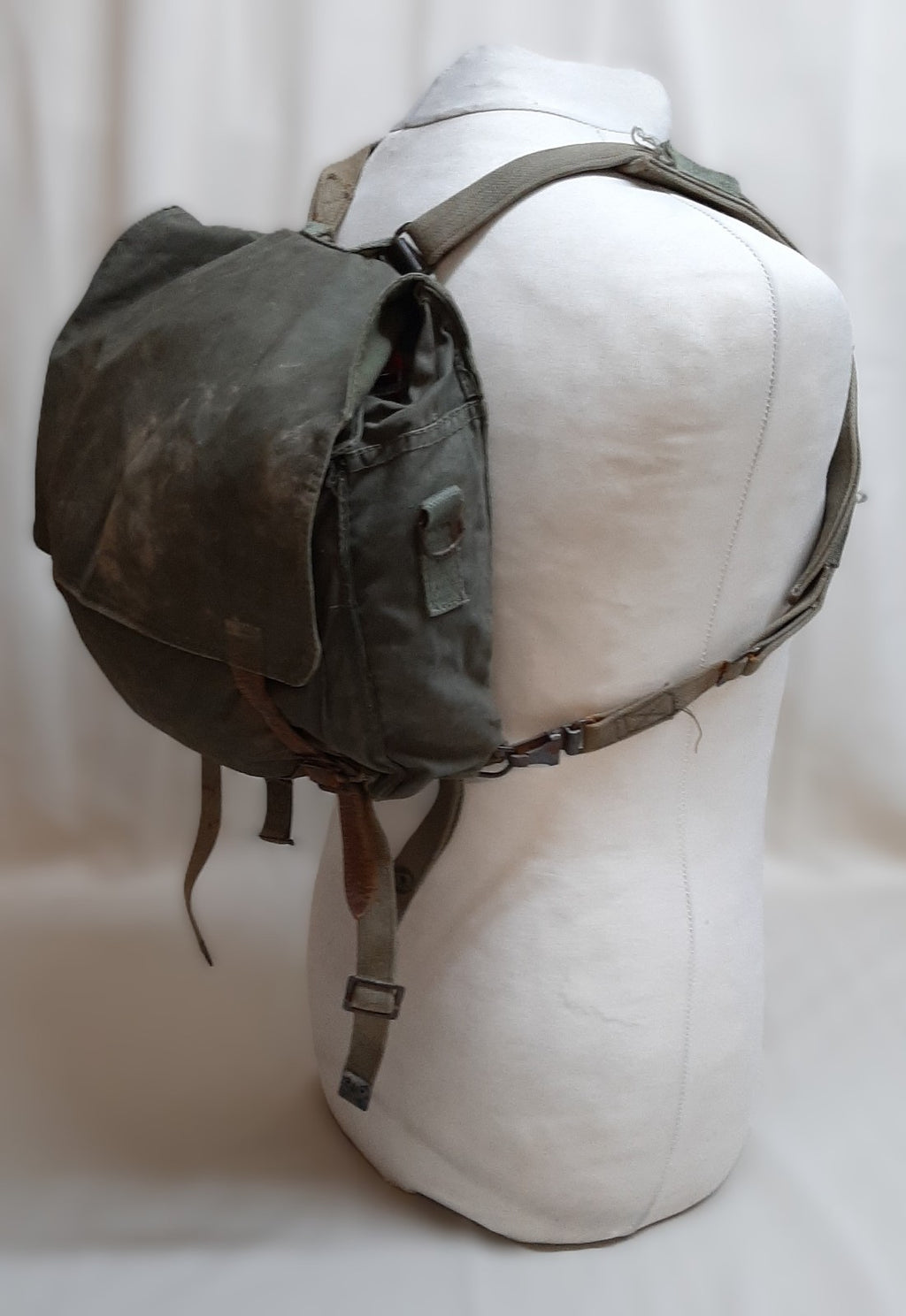Vintage Military Bag Canvas Shoulder  or Mini Backpack Grey/Green G2 Distressed